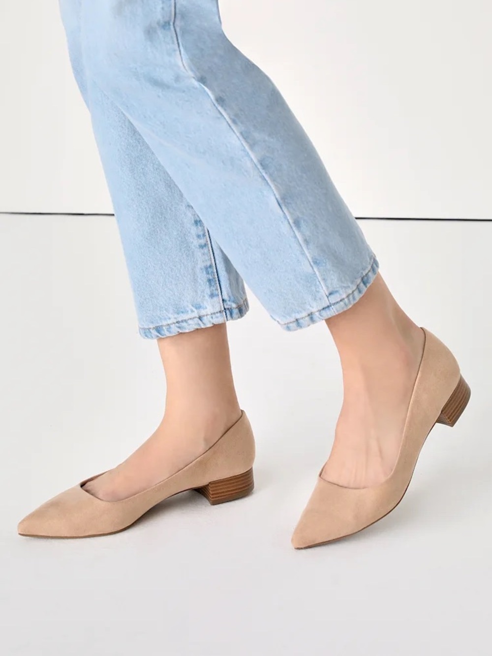 Lulus Women's Alessia Light Nude Suede Low Pointed-Toe Heels 7.5